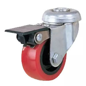 Мебельное красное колесо, диаметр 50мм, крепление под болт, тормоз, поливинилхлорид, полипропиленовый обод, подшипник - SChpvb 25